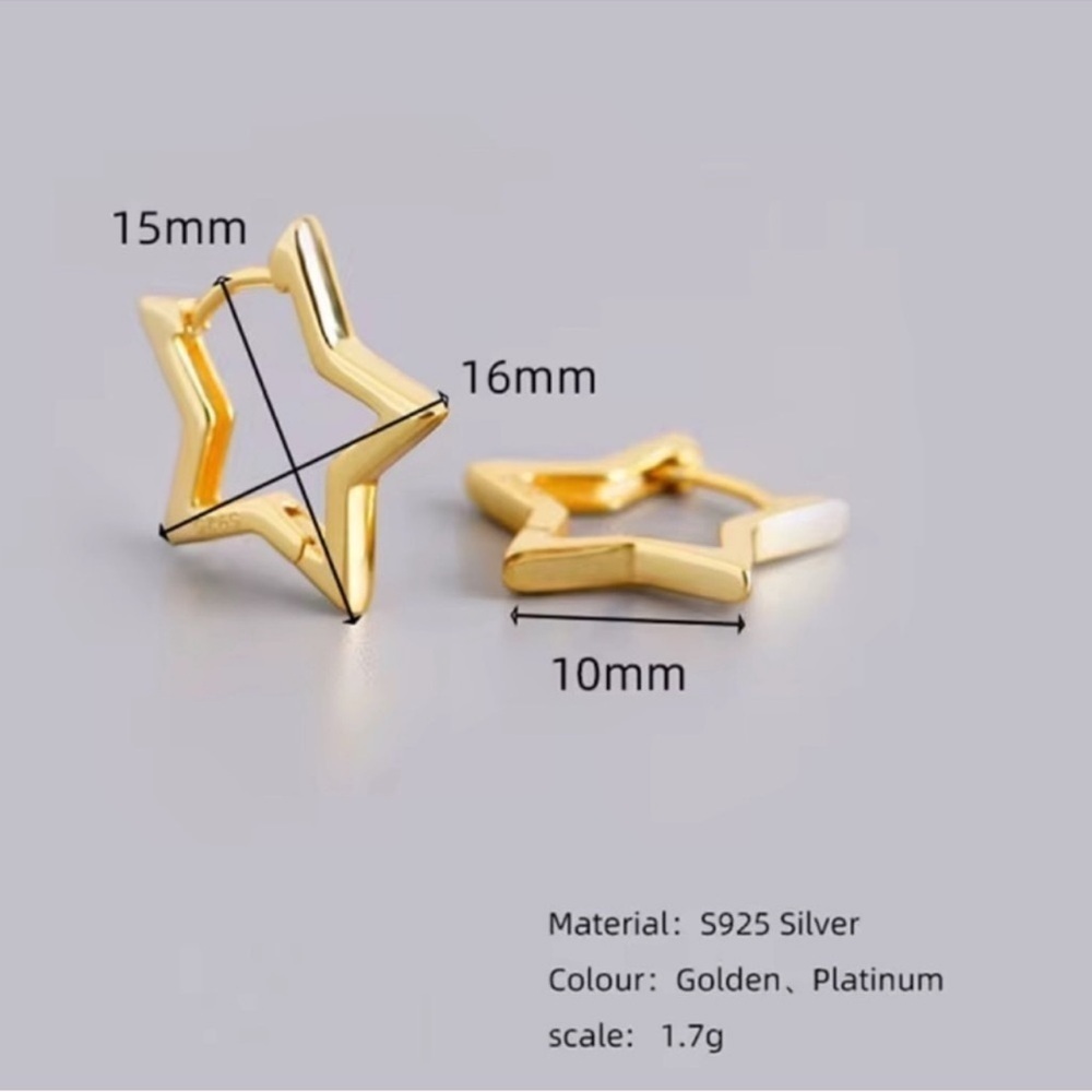 NEW! 925 Sterling Silver Gold Star Hoop Earrings A5-181 - Picture 7 of 7